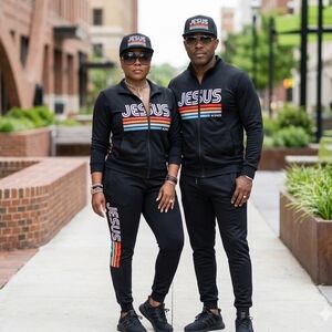 Jesus King Black Trucker Hat with Retro Stripes